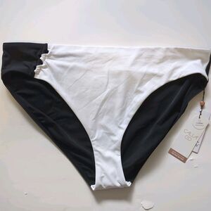 Calia Medium Rise Bikini Bottom Women's XL Looped White-Black NWT